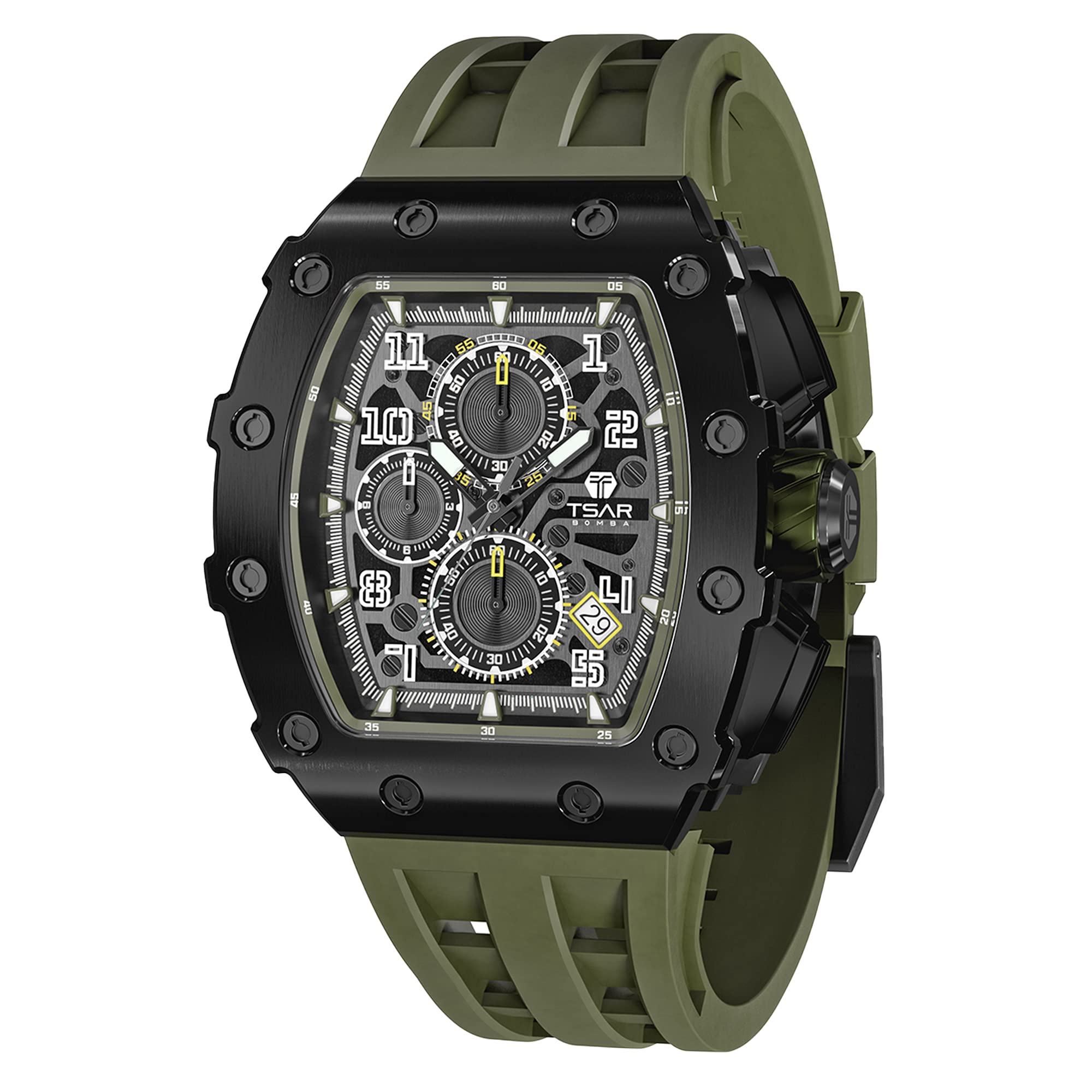 TSAR BOMBA Men’s Watch UK Wristwatches for Men 50M Waterproof Watches Men Tonneau Stainless Steel Case Sapphire Glass with Chronograph Date Function Japanese Quartz Movement Gifts Fashion Luxury