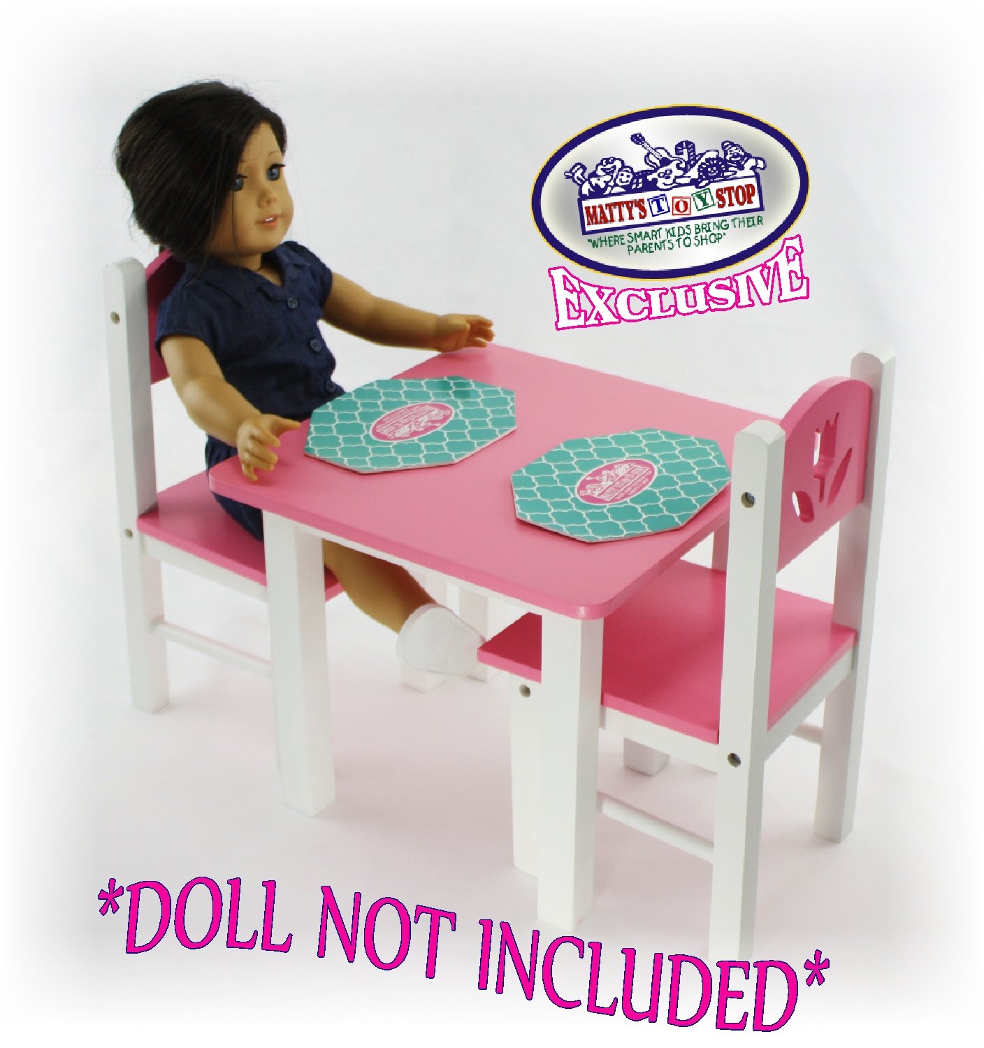 Matty's Toy Stop 18 Inch Doll Furniture Pink/White Wooden Table and