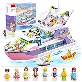 Pink Yacht Building Set for Girls 8-12, Cruise Ship Building Toys with 8 Minifigures &amp; 2 Boats, Compatible with Lego Friends Sets for Girls 8-12, 1108 PCS