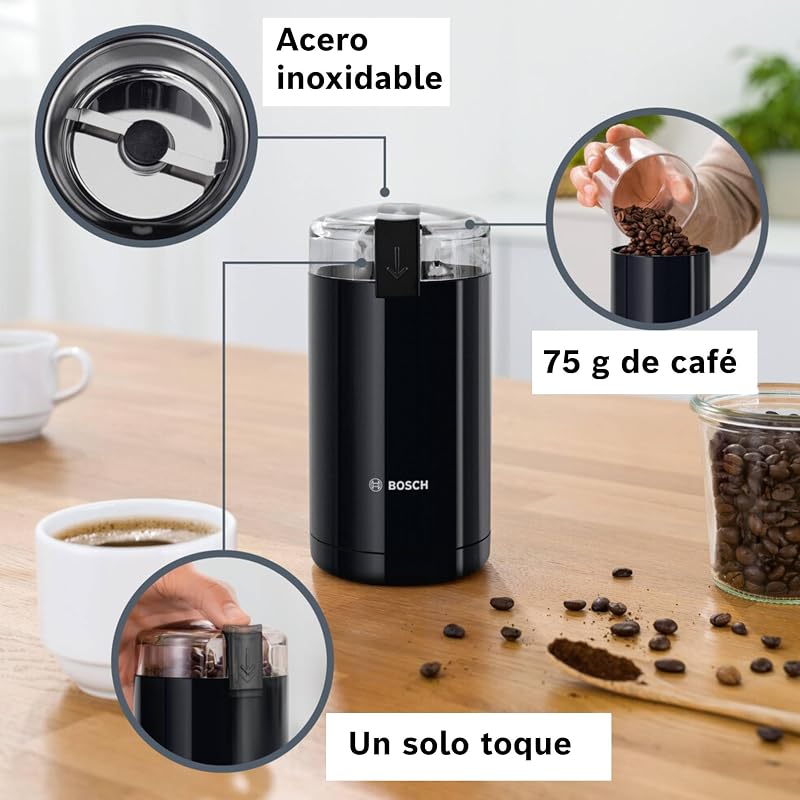 Bosch hogar tsm6a013b - moedor de café elétrico, 180 w, capacidade 75 gramas, preto