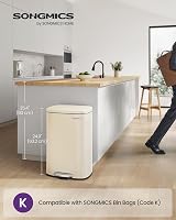 SONGMICS 50 L Kitchen Bin Pedal Soft Close Steel Inner Bucket Sand Beige view 3