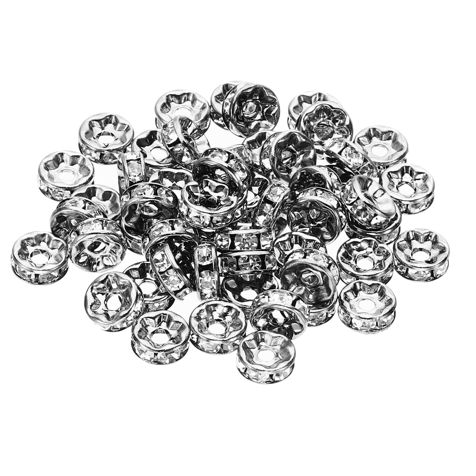 PATIKIL 8mm Spacer Beads, 100pcs Bead Spacers Rondelle Spacer Beads Rhinestone Charm Small Round Bulk Glass Beads Crystal for Making Bracelets Necklaces DIY, Black