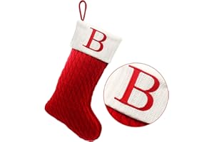 ZOEA 20 Inches Christmas Stockings with Initials, Large Embroidered Letter Knit Christmas Stocking for Family Holiday Decorations and Xmas Gift (B, Red)
