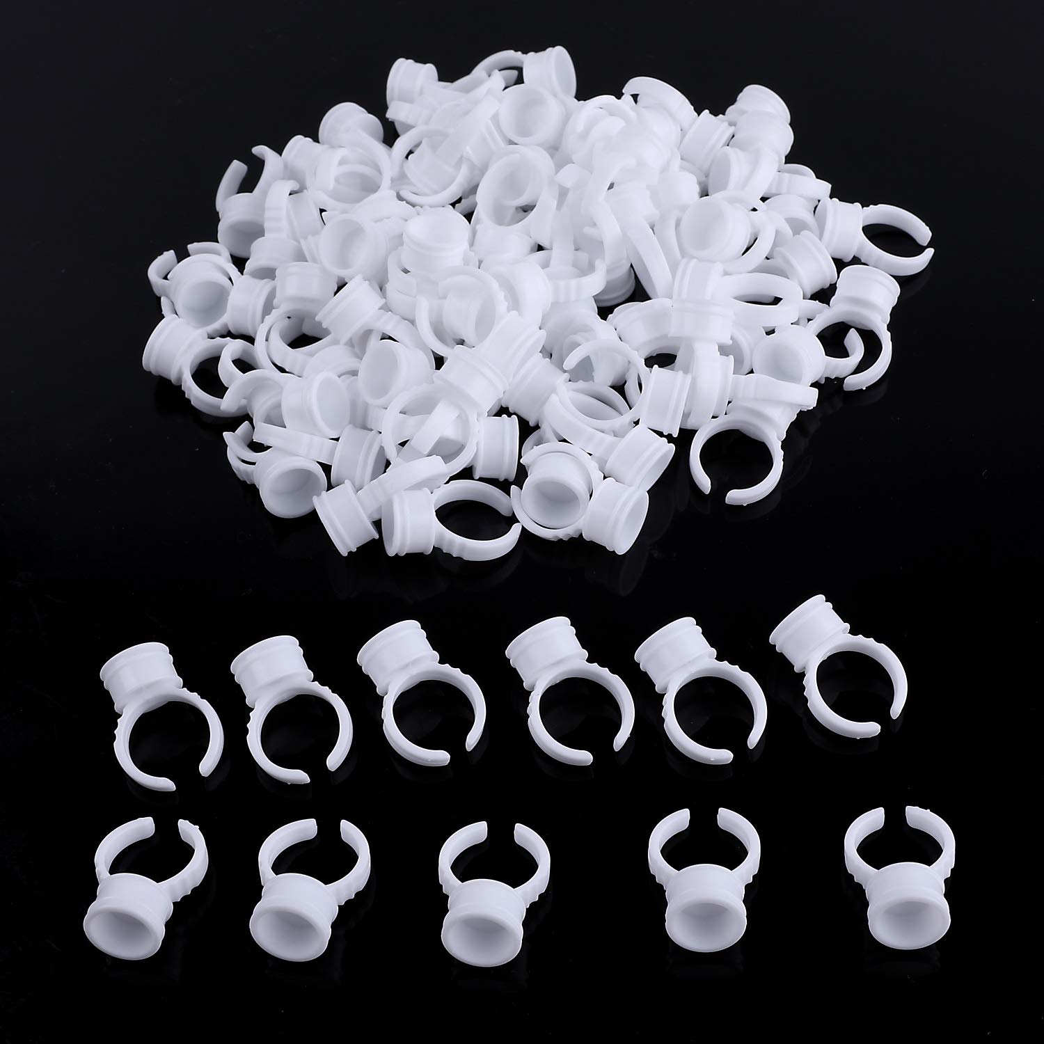 Leevia 200 Disposable Plastic Glue Ring Nail Art Polish Holders Tattoo Individual False Eyelash Extension Adhesive Pigment Holders Beauty Tool