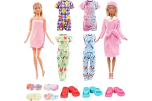 ENOCHT 11 Pcs Doll Clothes and Accessories Including 4 Pajamas 1 Bathrobe 1 Bath Towel 2 Scarf and 3 Slippers for 11.5 inch Girl Doll