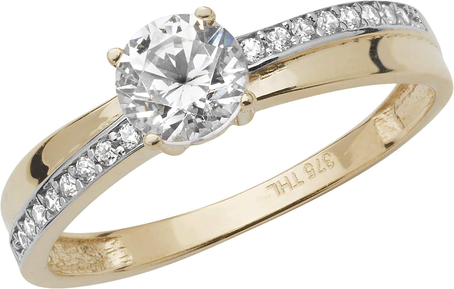 Attractive 9ct Carat Yellow Gold Ladies Solitaire Engagement Ring with Cultured Cubic Zirconia/CZ WJS17097