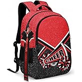 HJKLONE Cheer Backpack with Ribbon Keychain, Glitter Cheerleading Backpack for Women, Cheerleader Gifts (Red)