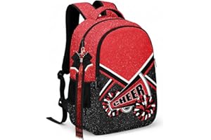 HJKLONE Cheer Backpack with Ribbon Keychain, Glitter Cheerleading Backpack for Women, Cheerleader Gifts (Red)
