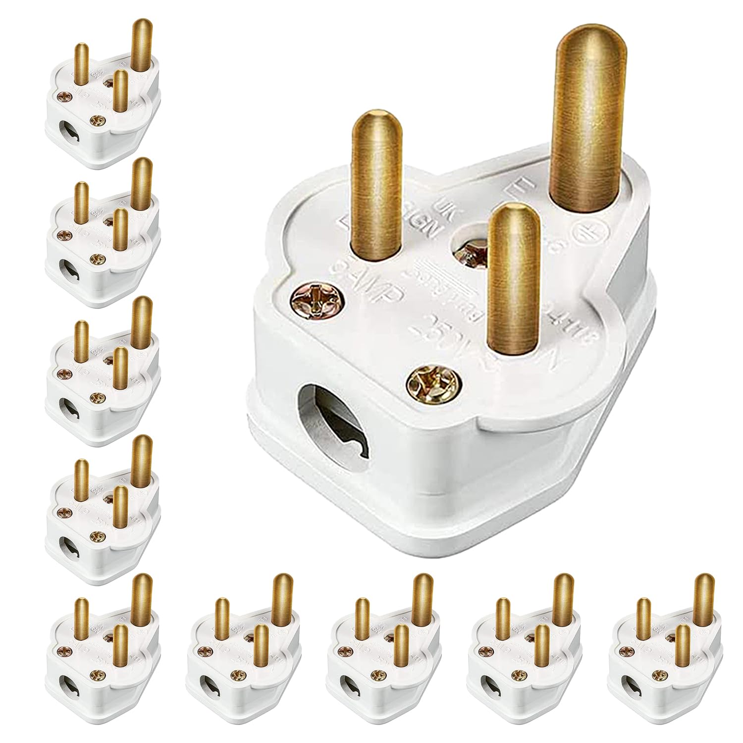 10Pcs 5 Amp Round Pin Plug Lamp, Round 3 Pin Plugs for Stage Lighting Lamp(White)