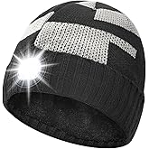 LED Beanie Hat with Light, Headlamp Beanie Cap Unisex Winter Warm Knit Night Light Hat, Knit Beanie Gift for Men Women Kids
