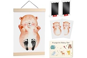 NABANCE Baby Footprint Kit - Baby Hand and Footprint Kit, Inkless Hand and Footprint Kit with Magnetic Board Made of Oak Wood and 2 Inkless Ink Pad, Baby Handprint Footprint Keepsake for Baby Gifts