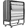 DICTAC Folding Bed with Mattress 75 x 38 Twin Size Bed Frame Portable Foldable Guest Bed for Adults Rollaway Bed with Wheels Fold up Bed for Easy Storage and Move- 5'' Luxurious Memory Foam Mattress