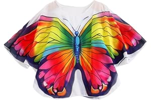 Kids Girls Butterfly Swim Cover Up Cute Swimsuit Poncho Lightweight Breathable Rash Guard Coverup Bathing Suit