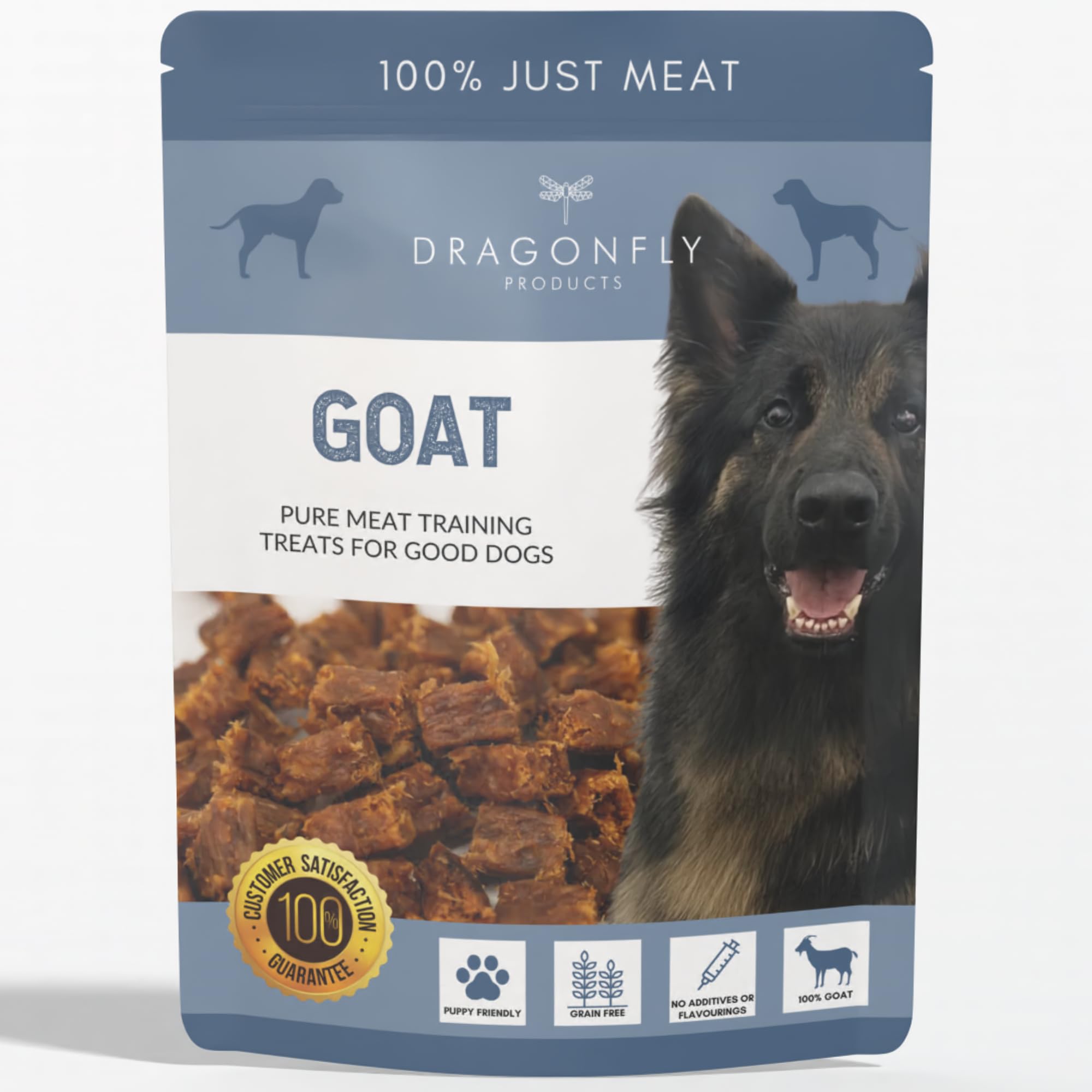 Dragonfly Products Grain Free Puppy & Adult Dog Training Treats - 100% Pure Meat - Healthy Low Fat Dog Treats - 250g (Goat)