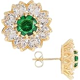 14K Gold Plated Post Brilliant Round Faux Diamond Halo Zirconia Stud Earrings - Premium Cubic Zirconia in Yellow Gold Earrings For Women ,Cubic Zirconia Earrings Studs, Stud Earrings Hypoallergenic for Women