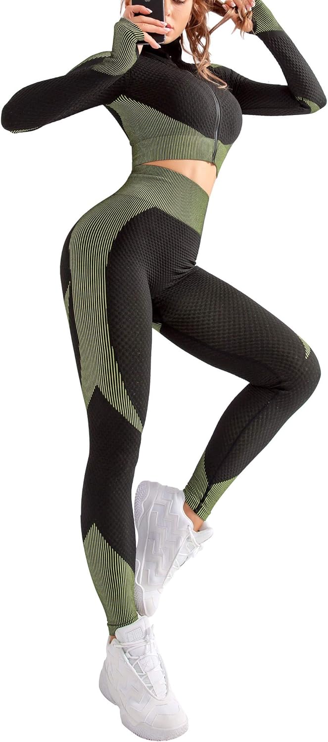 OLCHEE Women's 2 Piece Tracksuit Workout Set - High Waist Leggings and Crop Top at  Women’s Clothing store