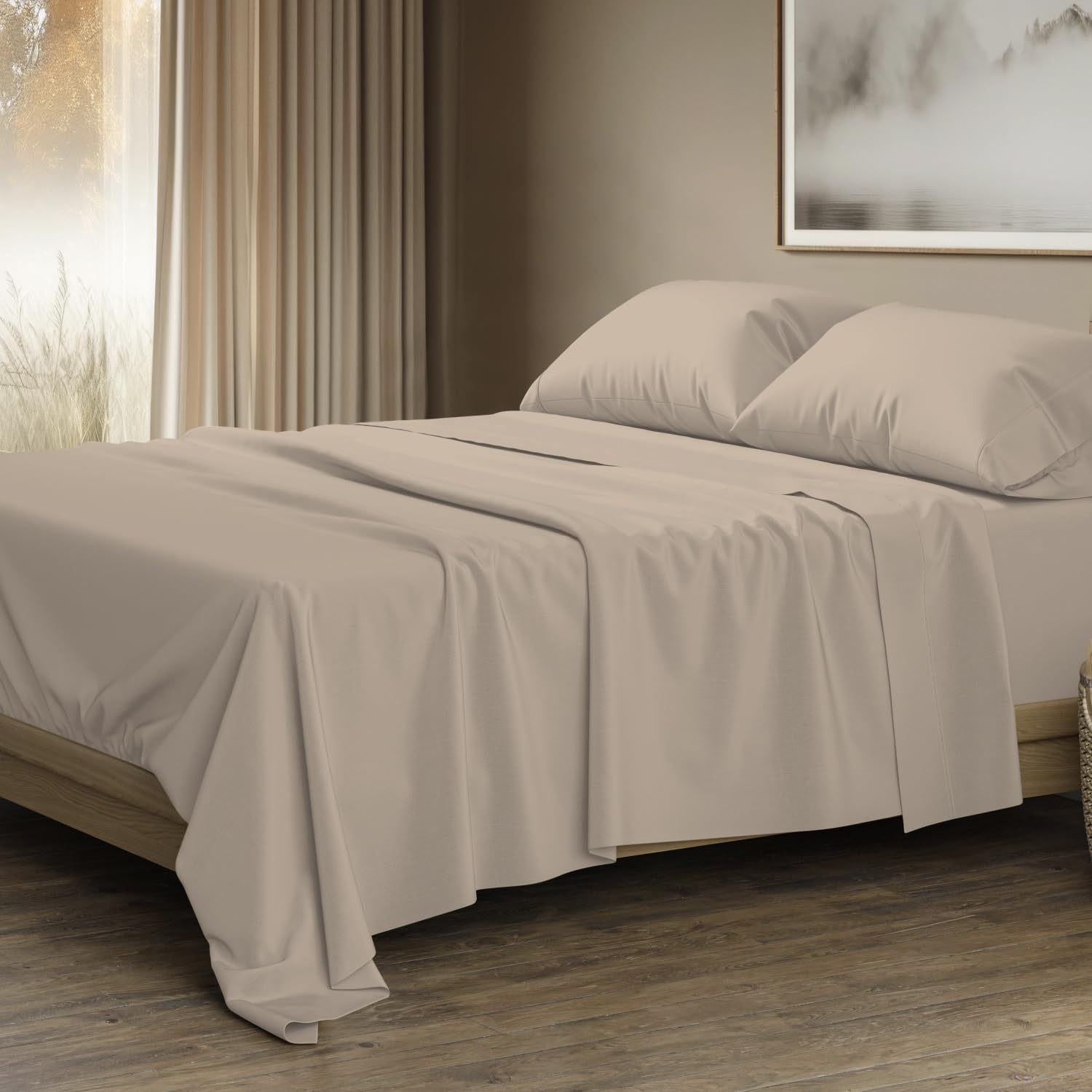 Photo 1 of THREAD SPREAD 100% Egyptian Cotton Sheets California King Size - 1500 Thread Count 4 PC Cal King Sheet Egyptian Cotton, Cooling Sateen Sheet, High TC Sheets California King, Fits Upto 19" - Taupe