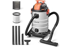 VEVOR Shop Vac, 8 Gallon Wet Dry Shop Vacuum, 6 Peak HP with One-Button Self-Cleaning, Dual-Filter, 900W Input Power, 1.25in 