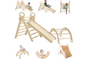 LVHERO 7 in 1 Pikler Triangle Set, Foldable Toddler Baby Climbing Toys, Wooden Montessori Climbing Set with Tent, Baby Climber Indoor Playground Jungle Gym for Toddlers Montessori Toys (Natural)