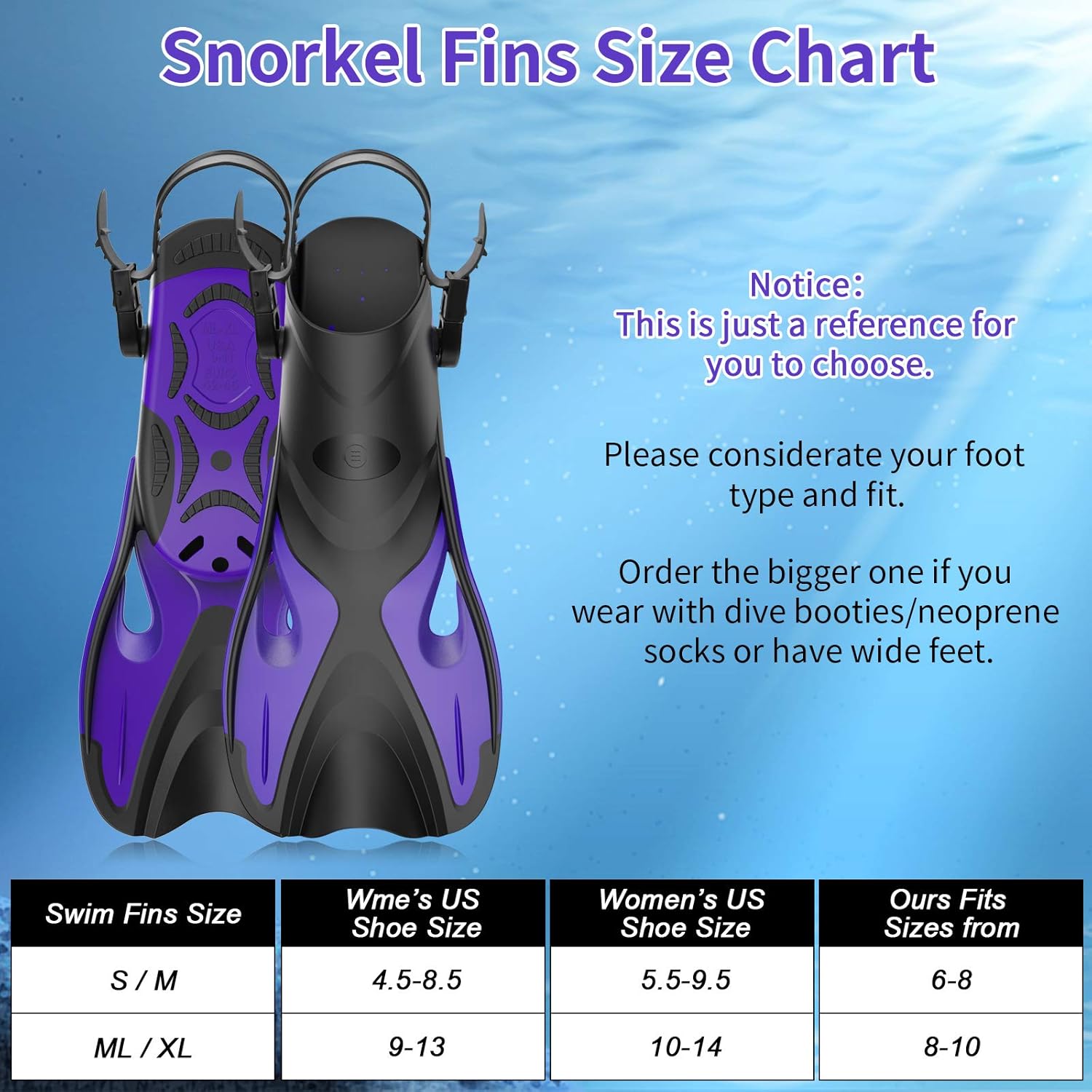Snorkel Fins, Swim Fins with Adjustable Buckles, Open Heel, Travel Size, Keel Diversion Groove Design for Snorkeling, Scuba Diving, Swimming, Compact Fins for Women and Men : Sports & Outdoors