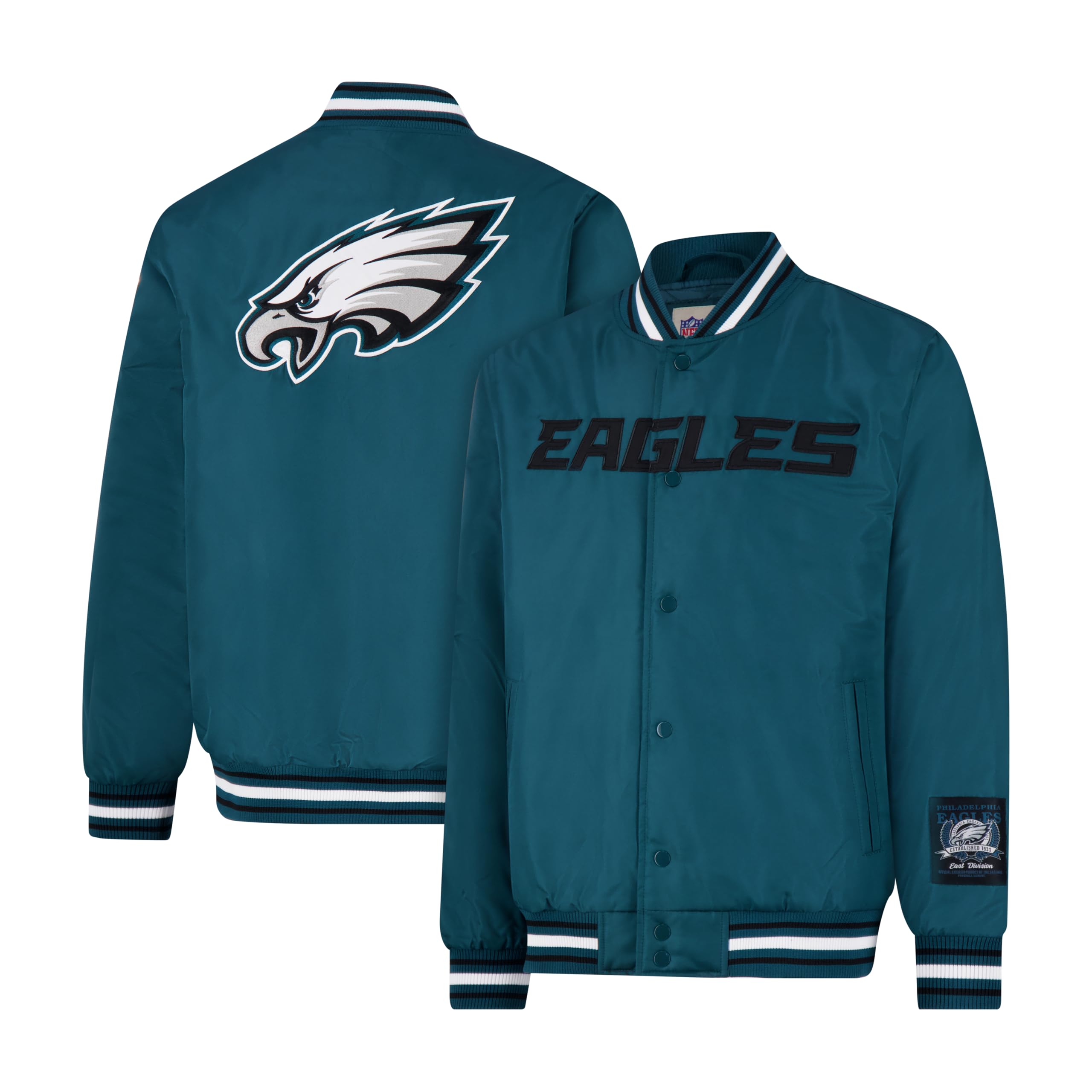 Ultra Game Adults NFL Official Smashing Records Satin Jacket, Philadelphia Eagles, Team Color, Small Image