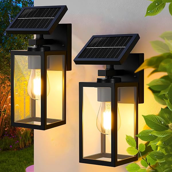 HAMESO 2PACK SOLAR WALL LIGHTS OUTDOOR, ALL-METAL DUSK...