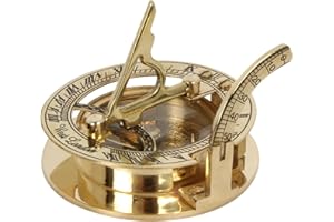 HANDCRAFTED TRADING CO. 2.5" Solid Brass Sundial Compass Round Traveler Gift Nautical Collectibles Pirate Navigation Sun Dial