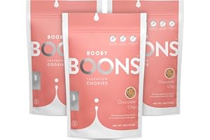 Booby Boons Lactation Cookies, Chocolate Chip, Pack of 3 Bags - 12 Cookies per 6oz Bag - Made with Gluten Free, Soy Free, Fen