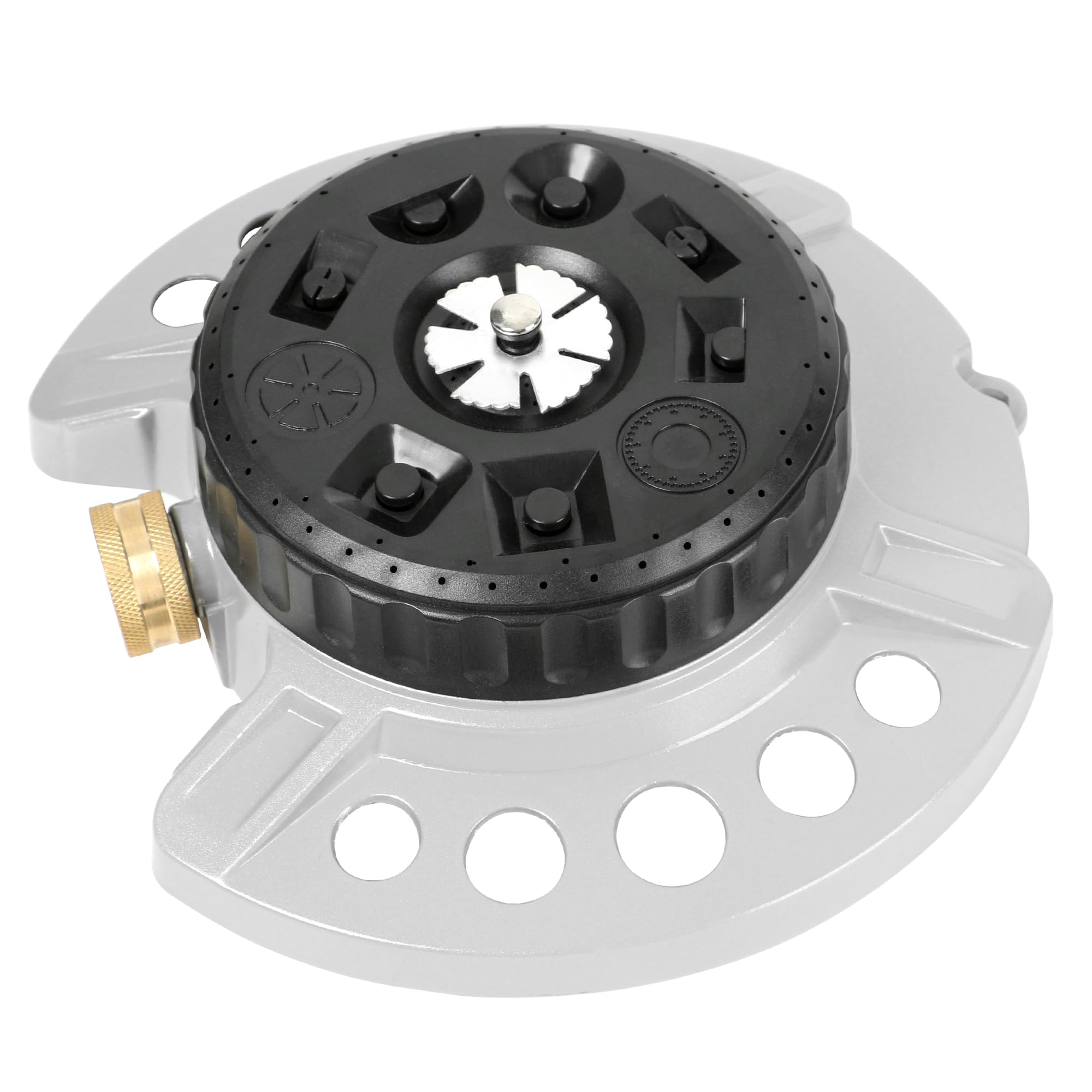 Photo 1 of STYDDI Metal 9-Pattern Turret Lawn Sprinkler, 9 Pattern Garden Sprinkler with Heavy-Duty Metal Base, Great for Small, Shaped, Medium-Sized Yard Areas, Coverage Area Up to 1,022 Sq.Ft