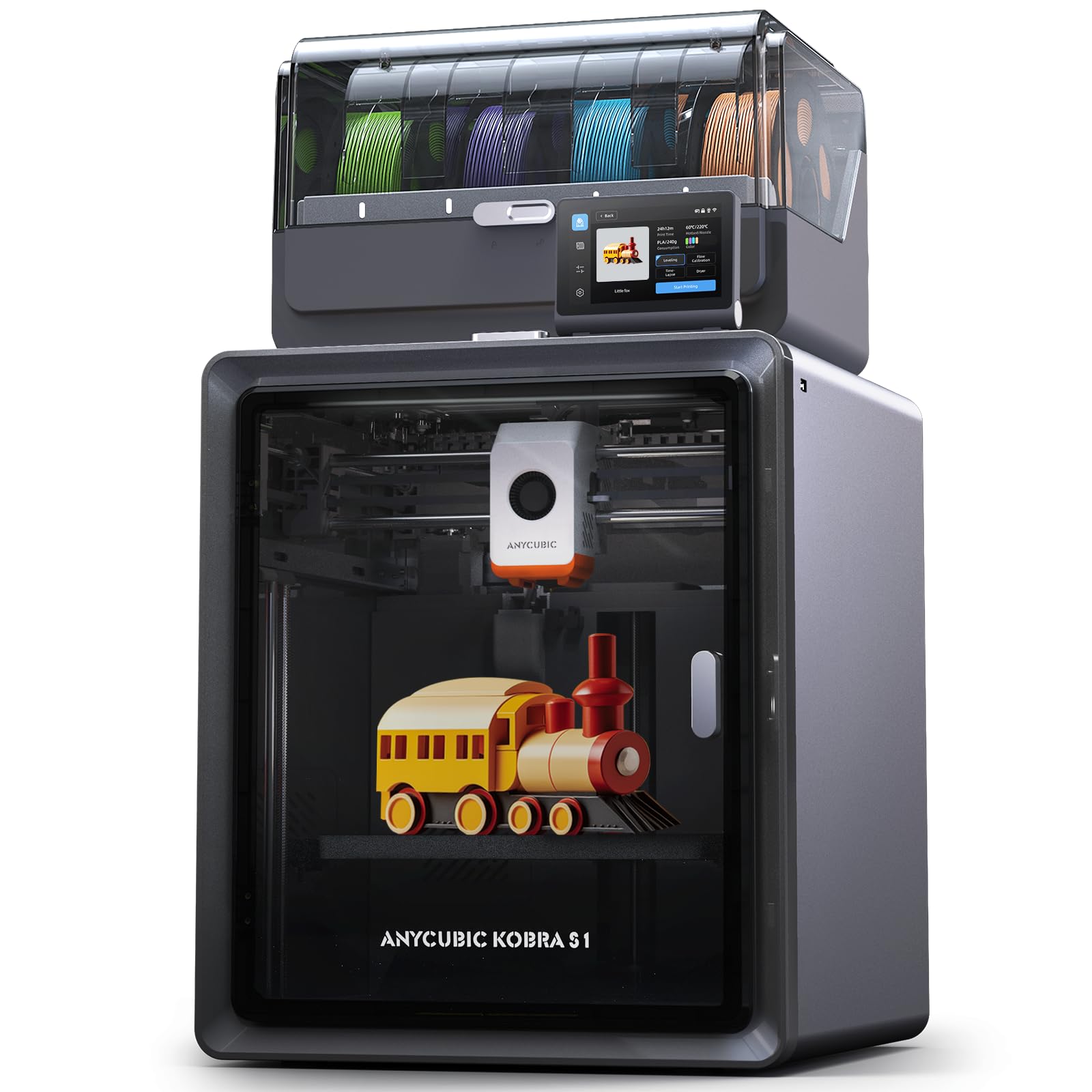 Photo 1 of Anycubic 3D Printer Kobra S1 Combo, Multi-Color 3D Printer Max 600mm/s High Speed Printing High Precision, Works Right Out of Box Sealed Storage Intelligent Mult-Filament Drying 9.8"x9.8"x9.8" 