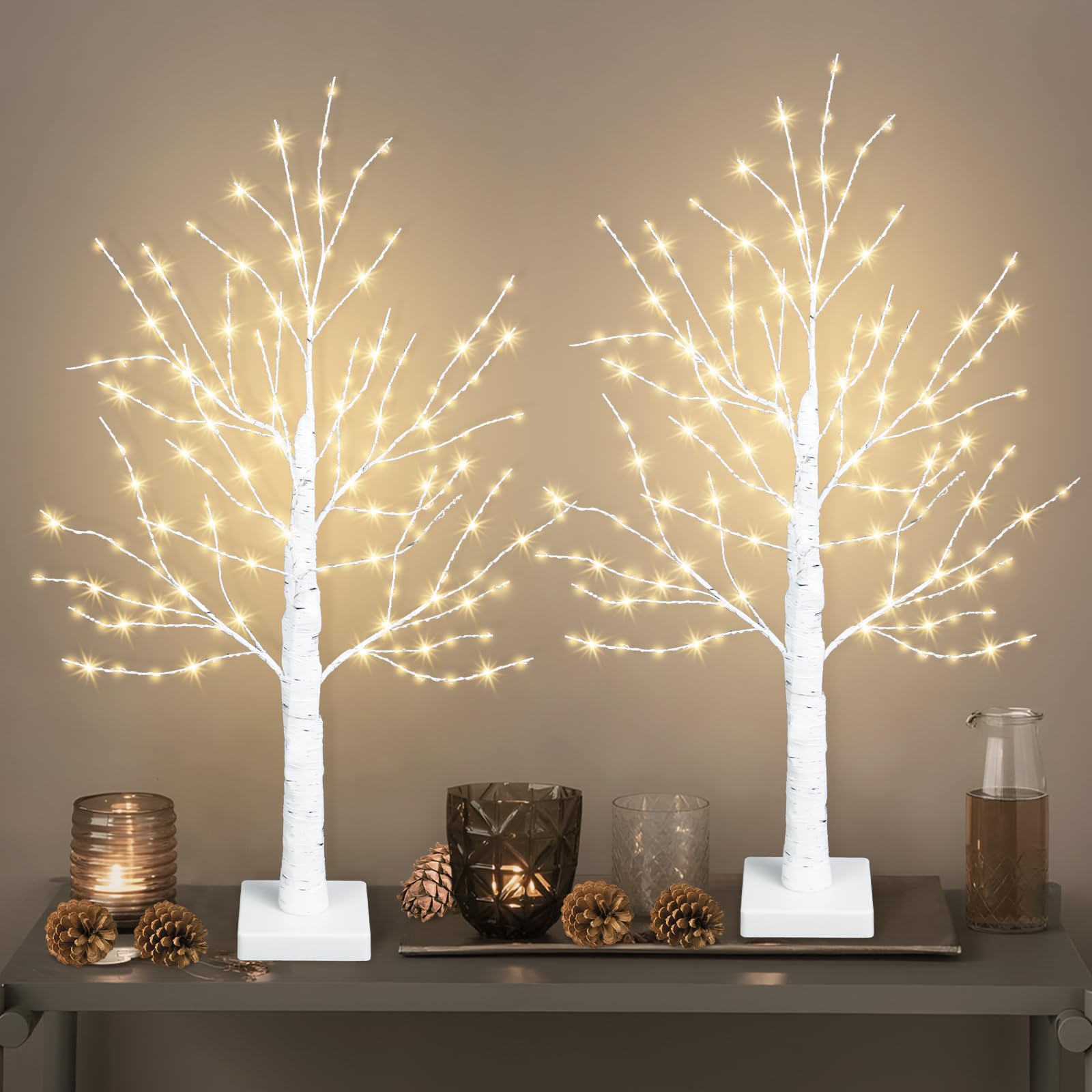 Photo 1 of Uieke 2 Pack Lighted Birch Twig Tree with 288 LED Lights, 24inch Tabletop Artificial Twig Christmas Tree Battery Operated & Timer for Indoor Centerpiece Home Wedding Xmas Mantel Decor
