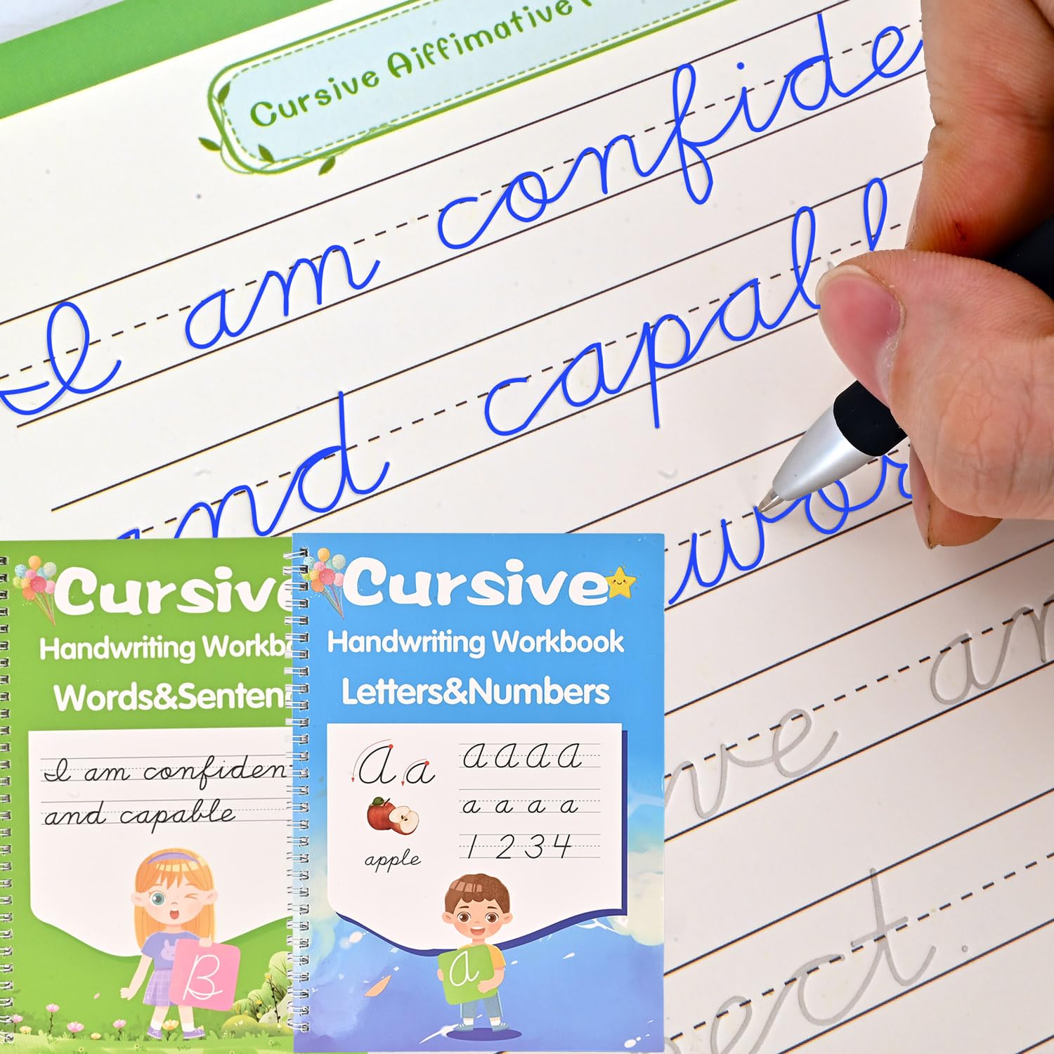 Photo 1 of 2 Pack Grooved Cursive HandwritingWorkbook,Reusable Handwriting Practice Copybooks,Cursive Writing Practice Book forKids Beginners