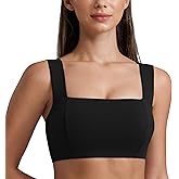 CRZ YOGA Butterluxe Wide Straps Sports Bras for Women - Square Neck Padded Open Back Camisole Yoga Crop Top