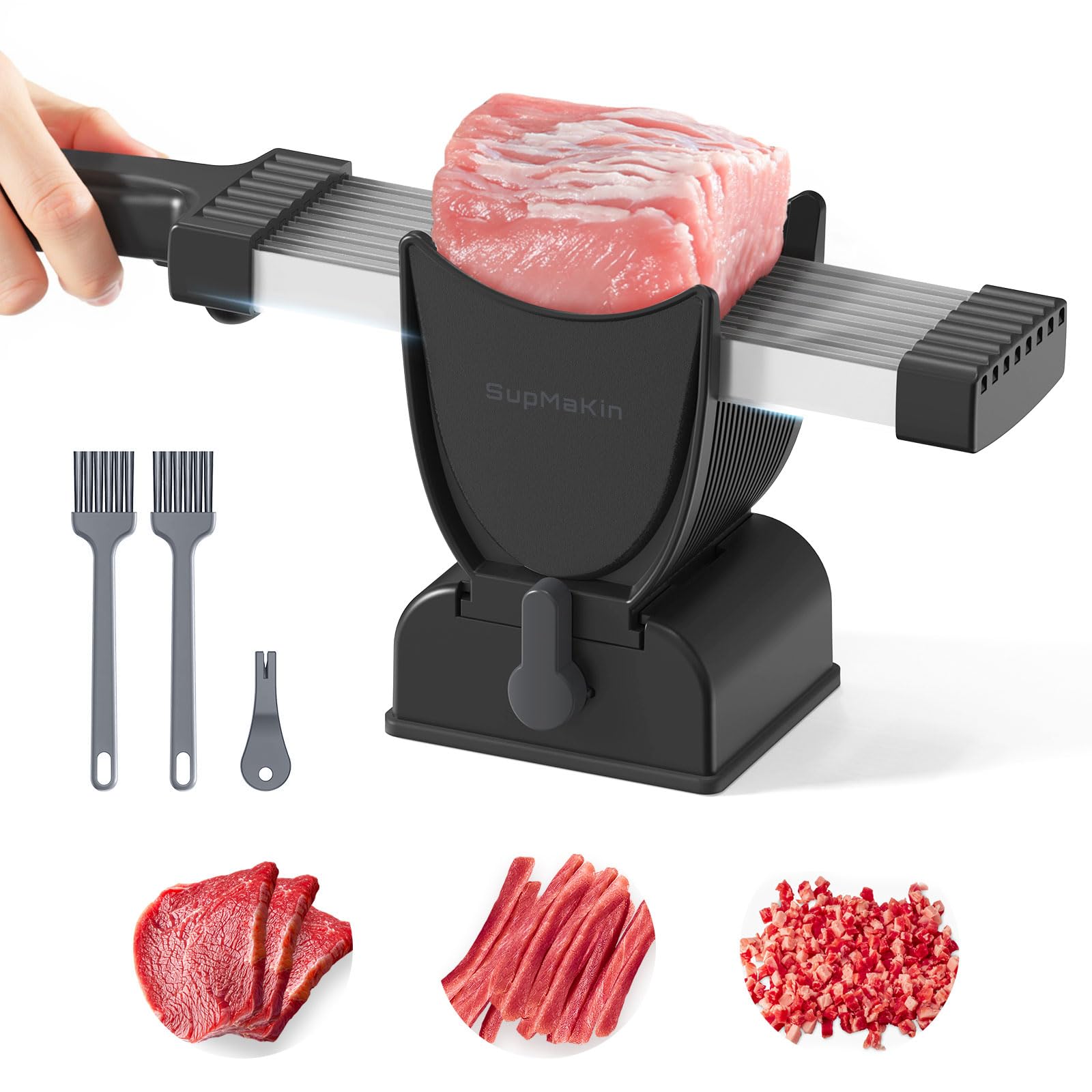 Photo 1 of Meat Slicer Cleaver Kitchen Knife Set For Meat Slicing Shredding, Manual Fresh Meat Cutter Food Slicer For Beef Pork Mutton For Home Cooking BBQ Hot Pot (Black)