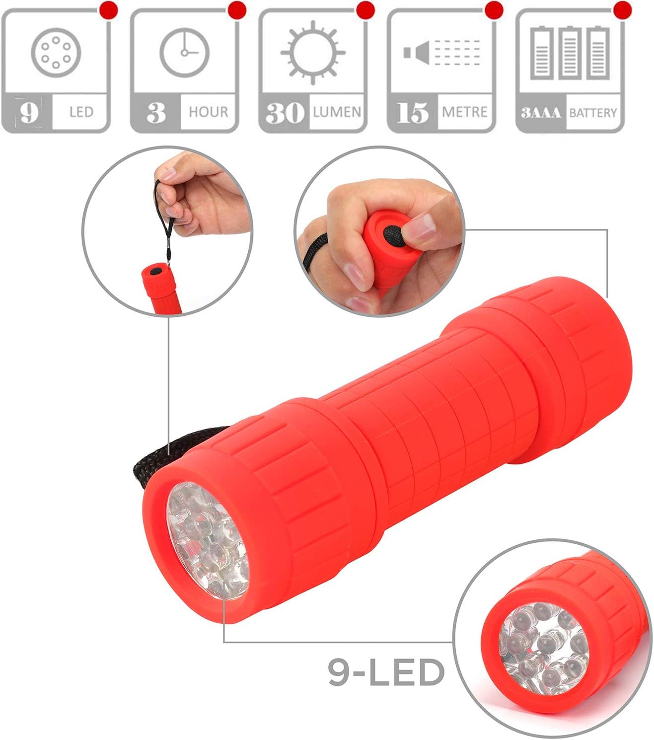 FASTPRO 18-Pack, 9-LED Mini Flashlight Set, 54-Pieces AAA Batteries are Included and Pre-Installed, Perfect For Class Teaching, Camping, Wedding Favor - - 