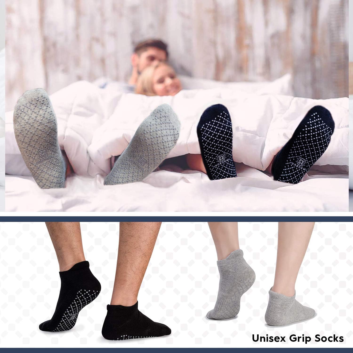 unenow Unisex Non Slip Grip Socks with Cushion for Yoga, Pilates, Barre, Home & Hospital : Clothing