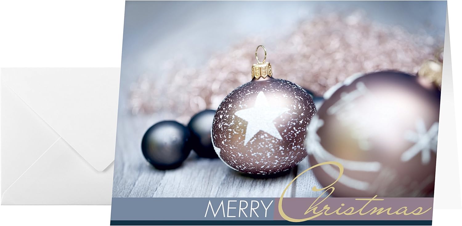 SIGEL DS024 25 Christmas or greeting cards with envelope, Christmas decorations design, 10.5 x 14.8 cm, bronze and silver