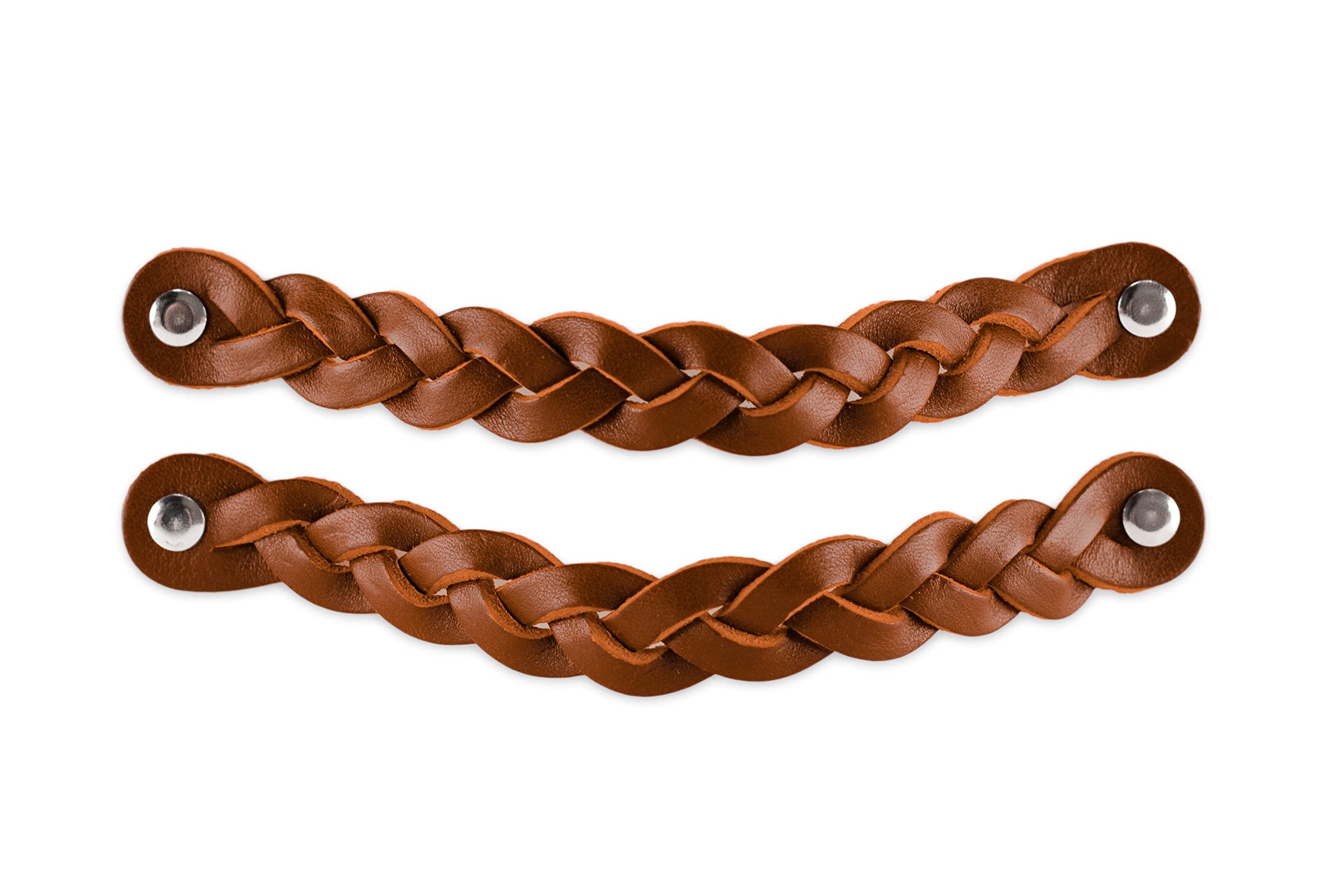 Brute Strength - Leather Handles for Furniture - Braided - Cognac - 2 pcs - 20 x 2,5 cm - Cabinet Handle, Door Handle for Kitchen, Bathroom, cabinets, Dresser, Wood