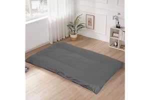 LUCKY MONET 100% Cotton Floor Futon Mattress Cover (Only Cover), Soft Washable Zippered Futon Cover for Traditional Japanese Floor Futon Mattress, Tatami Mattress Cover Dustproof Cover (Full, Dark Grey)