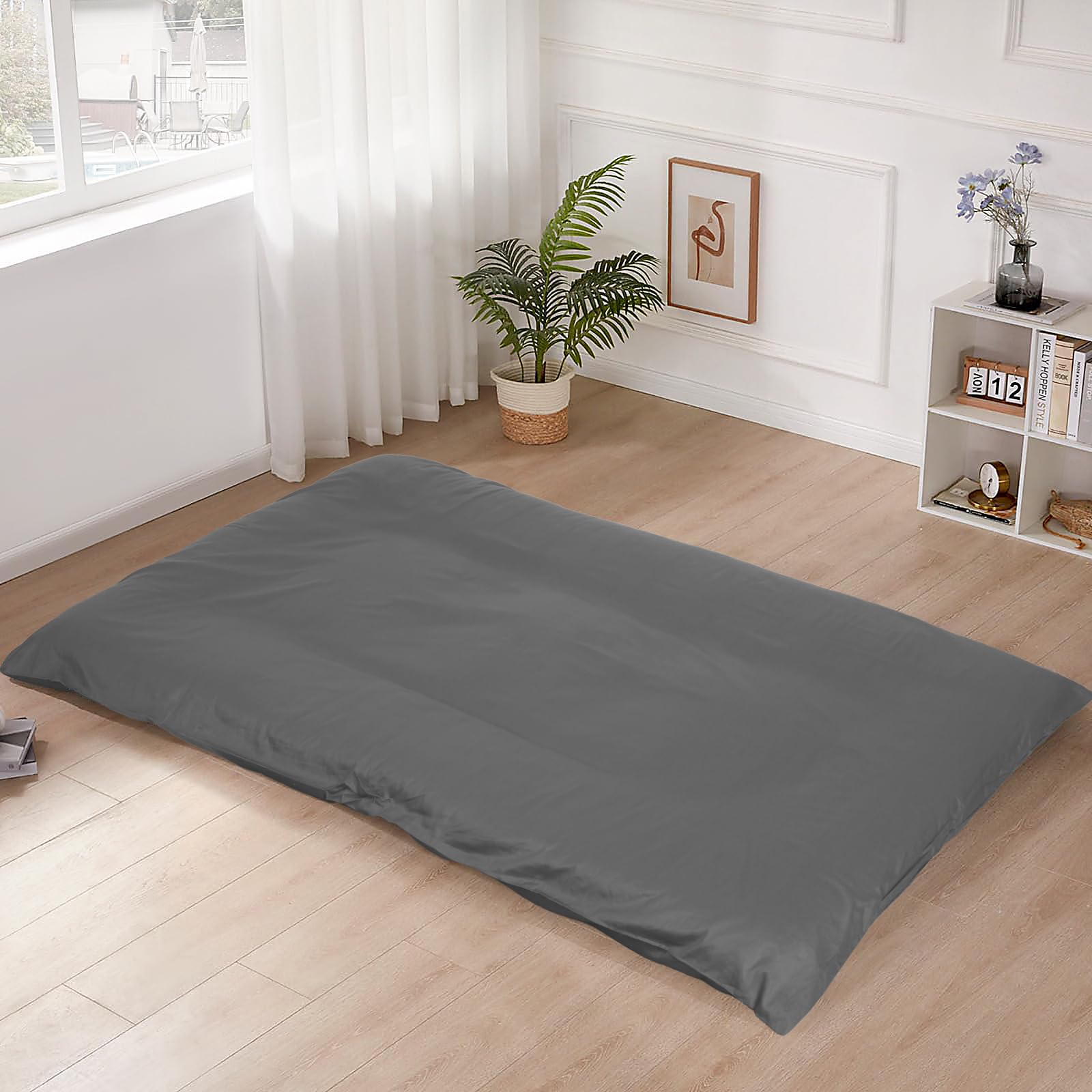 Photo 1 of 100% Cotton Floor Futon Mattress Cover (Only Cover), Soft Washable Zippered Futon Cover for Traditional Japanese Floor Futon Mattress, Tatami Mattress Cover Dustproof Cover (Full, Dark Grey)