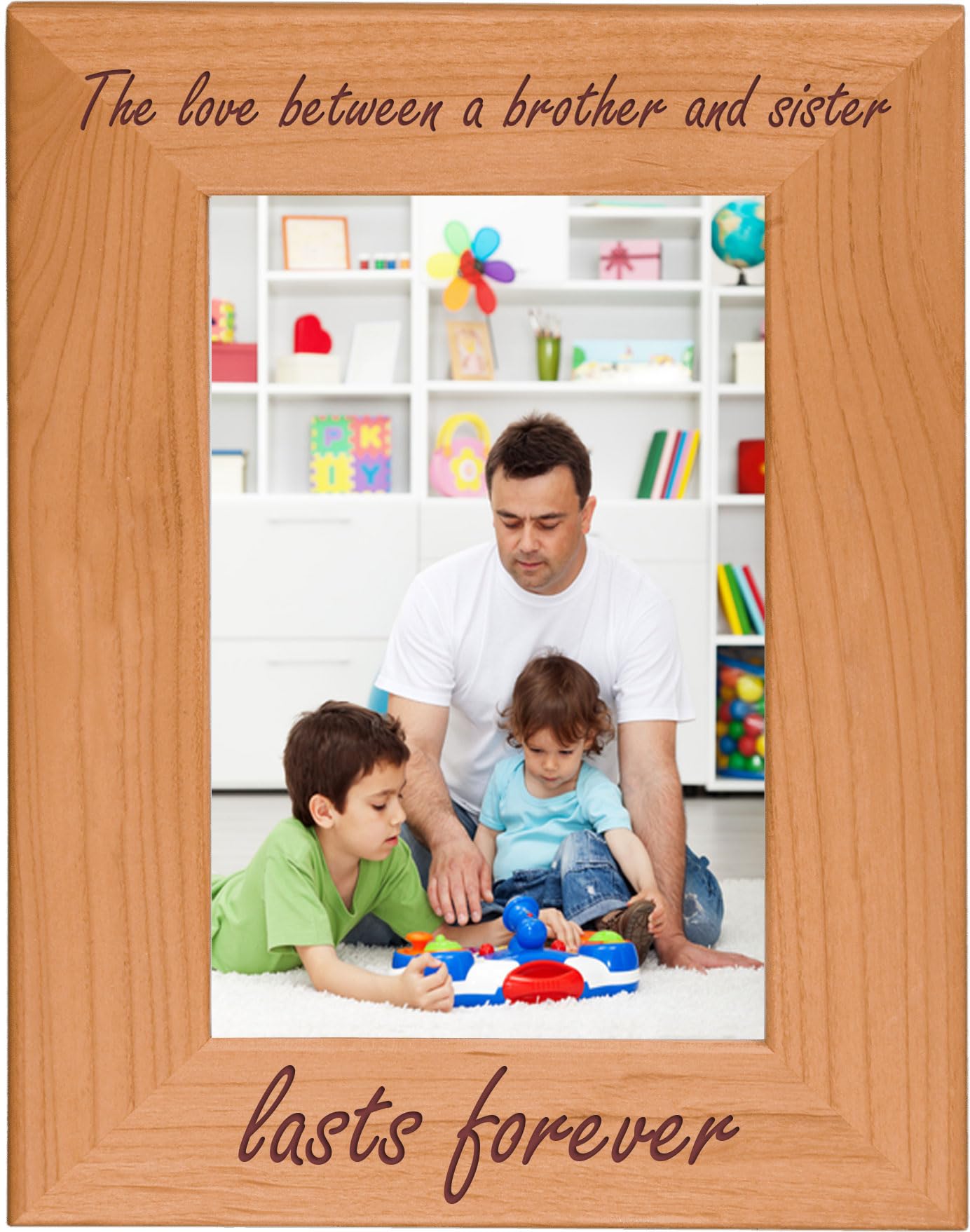 CustomGiftsNow The Love Between Brother and Sister Lasts Forever - 4x6 Inch Natural Alder Hanging/Tabletop Wood Picture Frame (5x7-inch Vertical)