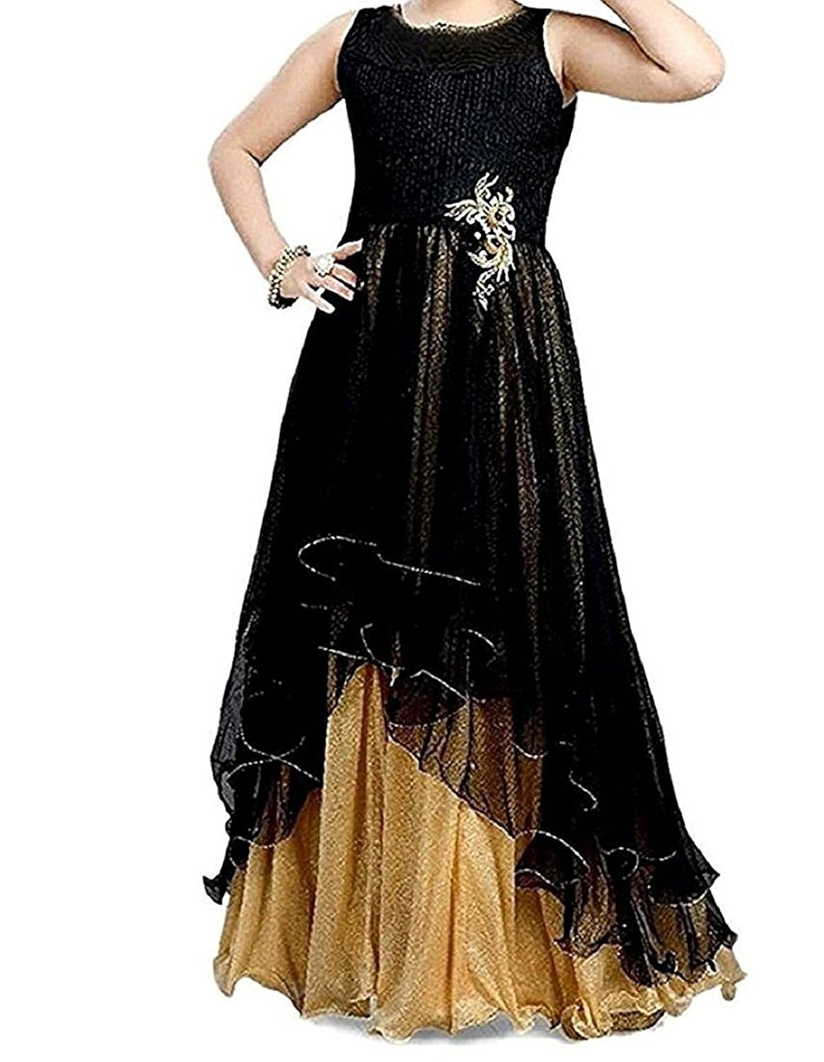 nilkanth fashion girl's net gown (kids sweetu black gown _black_ 8-9 years)