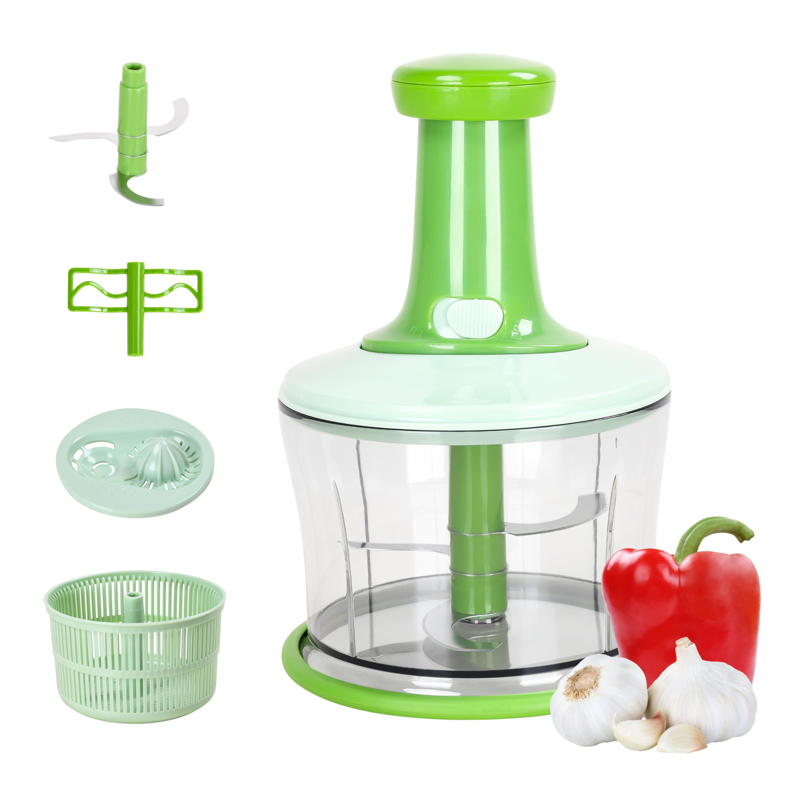 Photo 1 of 2 Lb. Depot 2lbDepot Manual Food Chopper - Effortless Vegetable Cutter - Superior Stainless Steel Blades - 4-in-1 Functions (Salad Dryer, Chopper, Mixer, Juicer) - 11.6x5.9 Inches