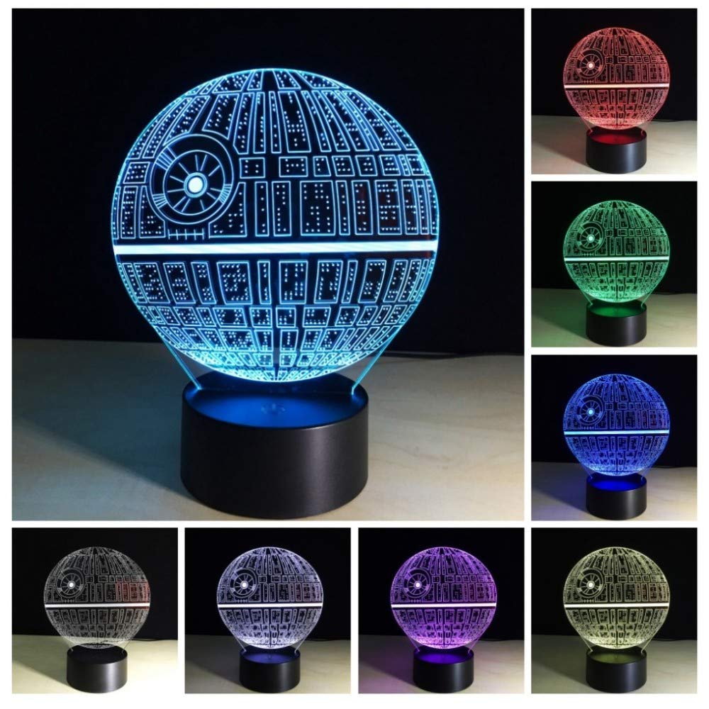 3D LED Night Light for Kids,Death Star 3D Illusion Lamp 7 Color Change Desk Decoration Lamps Birthday Home Xmas Decoration with Acrylic Flat Panel & ABS Base