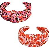 Yonchic 2-Piece Knotted Headbands for Women, Top Knot Non-Slip Headband Fashion Thick Wide Head Bands for Women's Hair, Hair Accessories (Red & Orange)