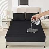 Sufdari Waterproof Mattress Protector Queen Size, Noiseless Mattress Cover with 18" Deep Pocket, Bed Bug Proof and Waterproof Fitted Sheets, Machine Washable Mattress Protectors Black