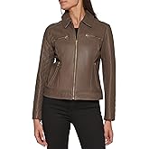 Cole Haan Women's Diamond Quilted Sleeve Shirt Collar Leather Coat