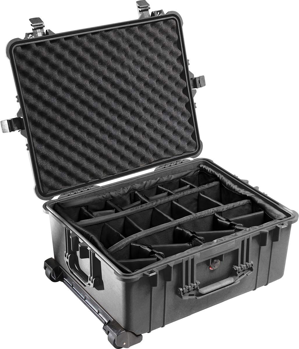 PELI 1610 Impact Resistant Case for Fragile Equipment, IP67 Watertight and Dustproof, IP67 Watertight and Dustproof, 119L Capacity, Made in Germany, With Padded Divider Inlay, Black — image 1
