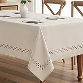 MIULEE Beige Rectangle Tablecloth with Decorative Cutouts 52x70 Inch | Waterproof Stain Resistant &amp; Shrink-Proof Table Cloth, Farmhouse Style, for Dining Wedding Kitchen Party Outdoor