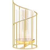 YIUTOYILY Gold Hurricane Candle Holder, Gold Glass Pillar Candle Holders with Clear Glass Sleeve - Elegant Centerpiece for Weddings, Dinners, Party Decor